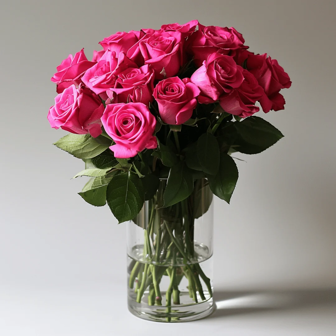 Blush Hot Pink Rose Posy + FREE Vase